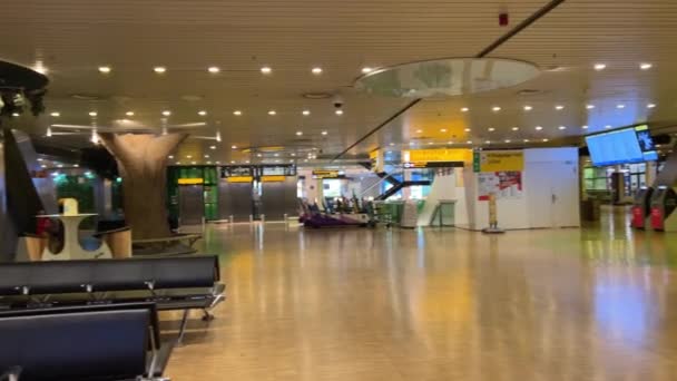 Uma Sala Vazia Aeroporto Amsterdã Noite Nenhuma Pessoa Árvores Escada — Vídeo de Stock