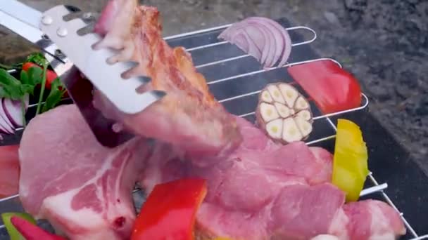 Celebración Mano Para Asar Carne Cerdo Asado Barbacoa Popular Entre — Vídeos de Stock