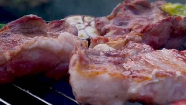 Restauracja Jedzeniem Ulicy Grillowanie Hamburgerów Powierzchni Smażenia Kotlety Mięsne Smażone — Wideo stockowe