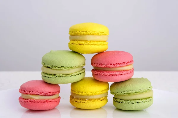 Sweet and colourful french macaroons on white background, Dessert. High quality photo