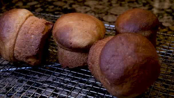 Pişmiş Paskalya Çörekleri Fırından Yeni Çıkmış Izgara Yumuşak Kokulu Hamurun — Stok video
