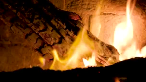 Fireplace Full Bright Burning Wood Embers Sound High Quality Footage — Stock Video