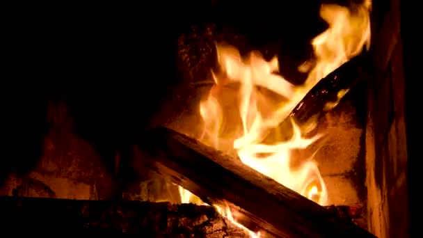 Het Branden Van Houtskool Vuur Een Open Haard Fornuis Groot — Stockvideo