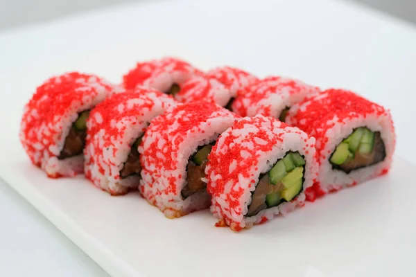 Tradiční Lahodné Čerstvé Sushi Roll Set Černém Pozadí Sushi Rolka — Stock fotografie
