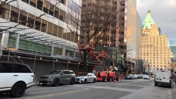 Vancouver Kanada 2023 Nagyvárosi Élet Felhőkarcolók Magas Modern Régi Házak — Stock videók