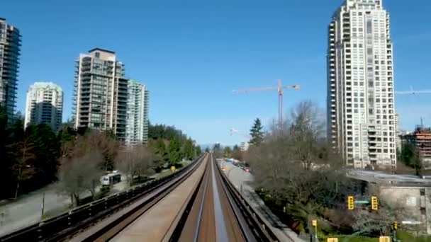 Vancouver Skytrain Kanada Vonal Surrey Home Sínek Vonat Vonat Közúti — Stock videók