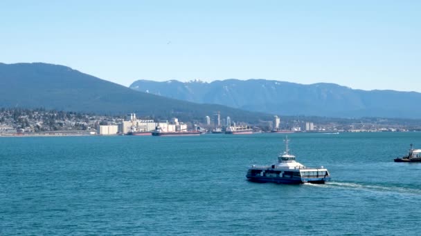 Kanada Meydanı Vancouver Limanı Rıhtımındaki Ticari Binalar Gemilerin Geldiği Insanlar — Stok video