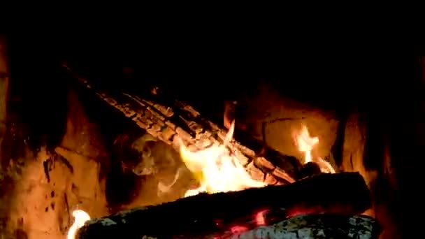 Kamin Brennt Ein Feuer Kohlen Werden Zum Kochen Von Grillfleischspießen — Stockvideo