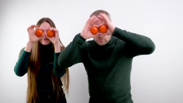 Tangeriner Framför Våra Ögon Lura Runt Fira Nyår Läcker Mat — Stockvideo