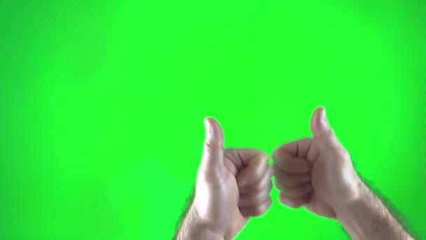 Mani Maschili Mostrando Pollici Schermo Verde Maschio Tenendo Fuori Due — Video Stock