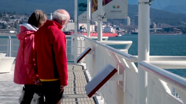 Красные Теплые Куртки Ветровка Держать Руки Любовь Старости Пожилые Мужчины — стоковое видео