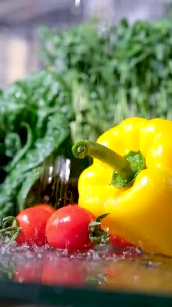Врожай Органічному Саду Вегетаріанська Дієта Фермерські Руки Миють Букет Свіжих — стокове відео
