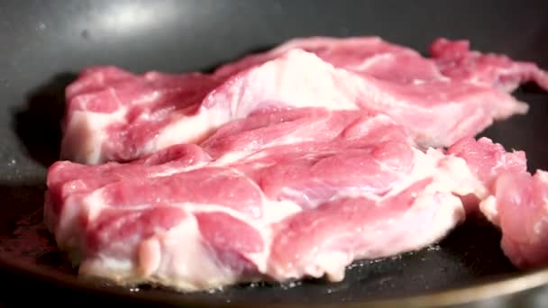 Filézett Steaket Sütni Egy Serpenyőben Kiváló Minőségű Felvételek — Stock videók