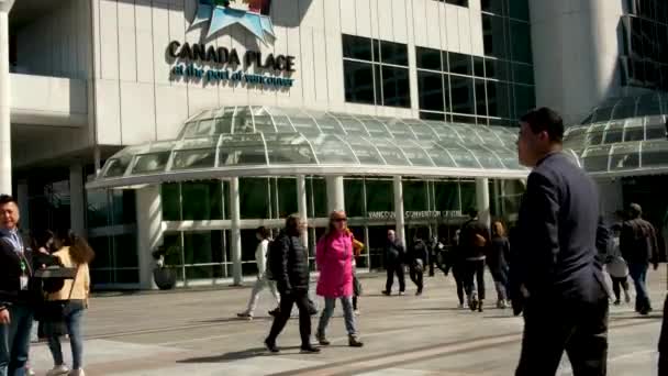 Ванкуверський Міський Центр Ватерфронт Будівлі Canada Place Pacific People Walk — стокове відео