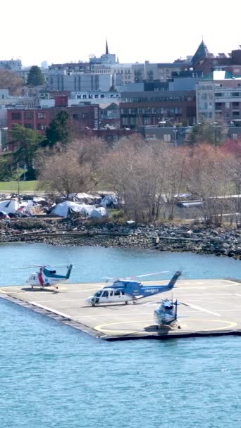 Helicóptero Despega Dejando Olas Océano Pacífico Levanta Vehículo Hasta Turismo — Vídeo de stock