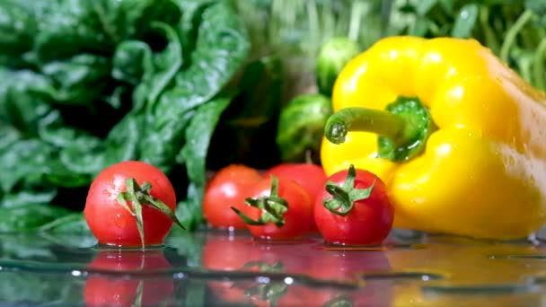 厨房桌子上新鲜蔬菜的近景 高质量的镜头 — 图库视频影像