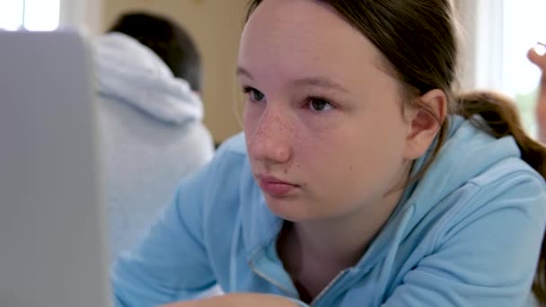 Adolescentes Irmão Irmã Estudo Line Escola Sentar Mesma Sala Juntos — Vídeo de Stock