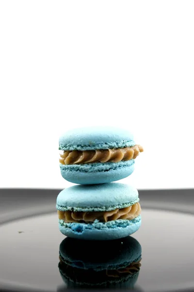 Macarons Couleur Bleue Fraîche Sur Fond Bleu Plat Nuances Couleurs — Photo