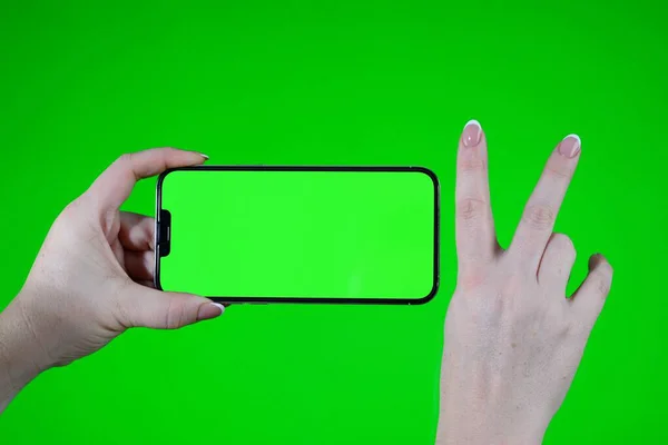Scroll Smartphone Green Mock Screen Chroma Key Zelená Obrazovka Telefonu — Stock fotografie
