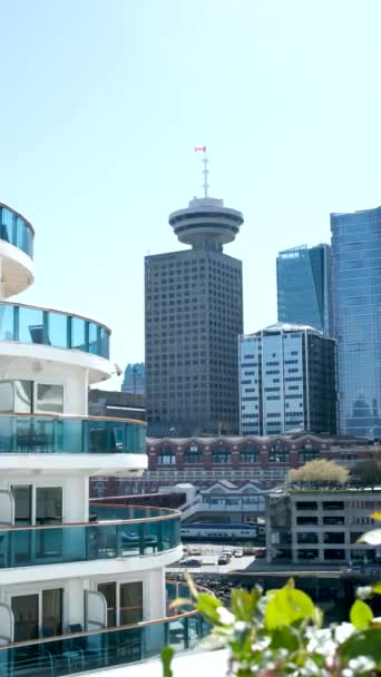Enorme Crucero Encuentra Frente Costa Vancouver Canadá Lugar Bandera Que — Vídeos de Stock