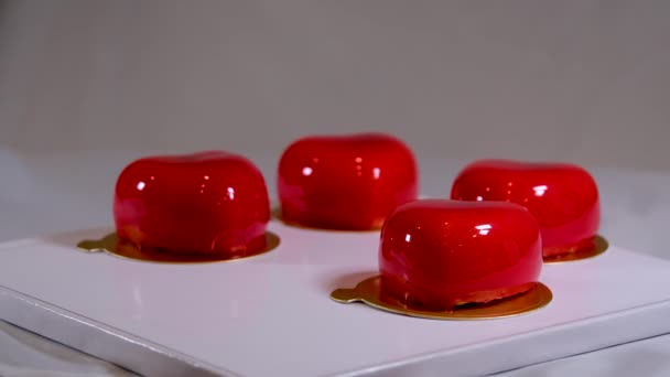Mousse Cake Red Pear Caramel Delicious Strawberry Mousse — Stock Video