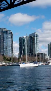 Granville Adası Pasifik Okyanusu yakınlarındaki Vancouver 'da gerçek hayat. Bisikletli martılar üzerinde insanlar Kanada 2023' te güneşli bir günde güneşleniyorlar.