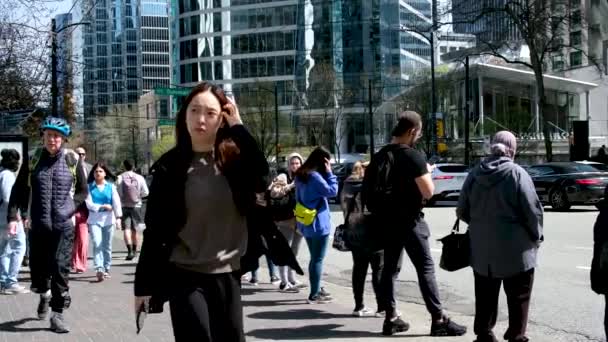 Wolkenkratzer Der Burrard Station Menschen Fuß Verkehr Reales Leben Touristen — Stockvideo