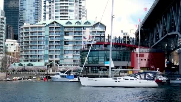 Granville Island Verkligt Liv Del Vancouver Nära Stilla Havet Fartyg — Stockvideo