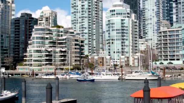 Granville Island Real Life Part Vancouver Pacific Ocean Ships People — Stock Video