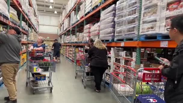 Costco Hurtowy Supermarket Zakupami Ludzie Idą Zakupy Duże Wózki Podnoszenia — Wideo stockowe