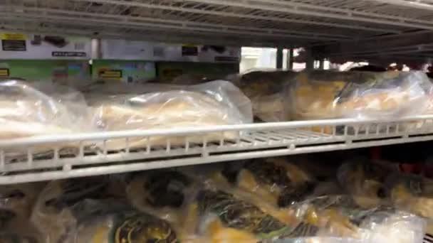 Costco Wholesale Супермаркет Продуктовими Продуктами Люди Йдуть Великих Возах Збираючи — стокове відео