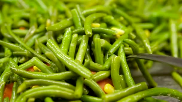 Змішати Овочі Зелена Квасоля Готова Приготування Сковороді Біо Зелені Боби — стокове відео