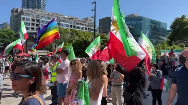 Uppror Iranska Folket Flaggdemonstration För Att Försvara Mänskliga Rättigheterna Mot — Stockvideo