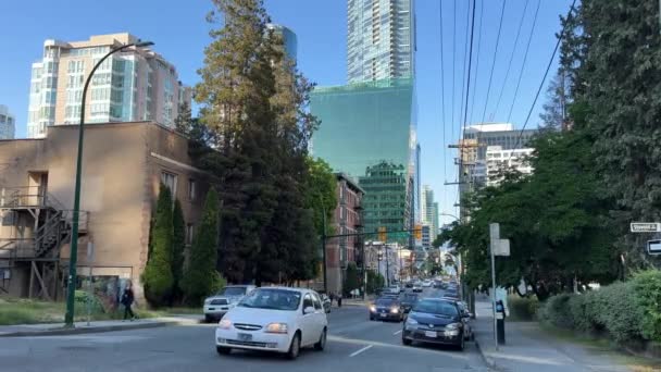 Pohled Centrum Vancouveru Mrakodrapy Vancouver Vyhlídka Hory Denním Provozem Kanada — Stock video