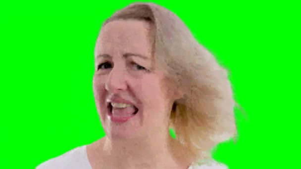 Blondine Kopffrau Genervt Machen Stoppschild Mit Der Hand Nein Sagen — Stockvideo