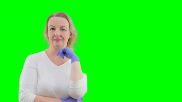 Woman White Gloves Came Idea Raise Her Index Finger Show — Stock Video