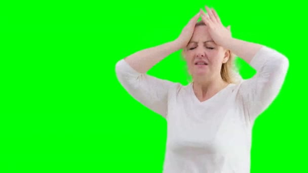 Severe Headache Migraine Woman Holding Hands Temple Eyes Closed Wrinkle — Vídeos de Stock