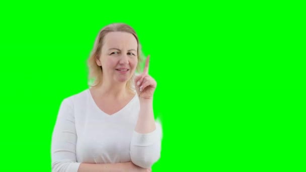 Kadın Dikkat Çekiyor Işaret Parmağı Kaldırıldıktan Sonra Diğer Elin Parmağını — Stok video