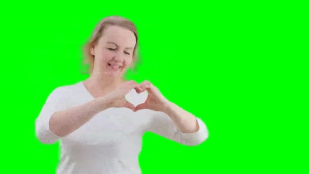 Mnoho Různých Emocí Žena Šťastná Ukazující Srdce Rukama Tanec Ukazující — Stock video