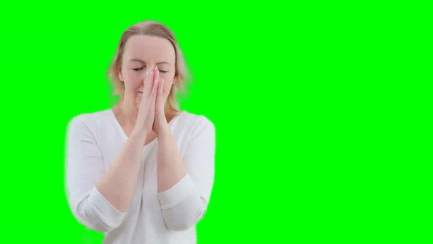 Grote Verlangen Vrouw Gevouwen Handen Alsof Gebed Hief Haar Ogen — Stockvideo