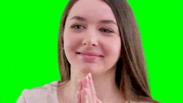 Chica Joven Aplaudió Mano Con Admiración Alegría Sonrisa Delicia Mujer — Vídeos de Stock