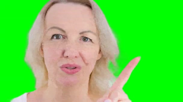 Piękne Blondynka Kobieta Pokazując Palec Nie Kobieta Machając Głowa Trzyma — Wideo stockowe