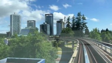 Cennete giden yol treninin bütçesi rahat arka pencere şehir taşımacılığı büyük cam yüksek binalar Vancouver Kanada 2023