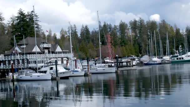 View City Vancouver Stanley Park Yachts Blue Sky Ocean Goes — Αρχείο Βίντεο