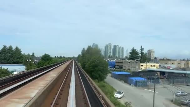 Niebieski Linia Skytrain Przodu Cały Proces Ludźmi Pociąg Kolejowy Widok — Wideo stockowe