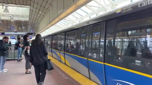Mavi Hat Tren Yolu Boyunca Trenle Ilerler Tren Yolu Manzaralı — Stok video