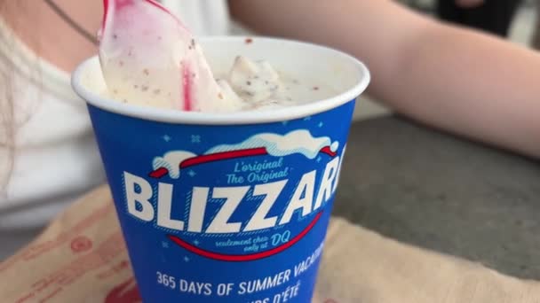 Blizzard Ijs Heerlijk Suiker Zoet Dessert Eten Met Een Lepel — Stockvideo