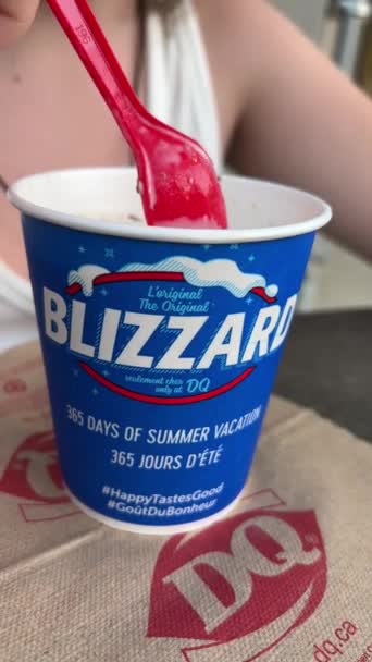 Blizzard Ice Cream Delicious Sugar Sweet Dessert Eat Spoon White — Stock Video