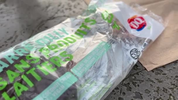 Blizzard Tasteless Chemical Unnatural Coconut Milk Ice Cream Wrapped Cellophane — стокове відео