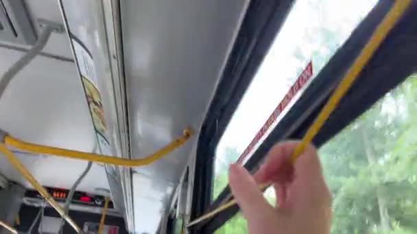 Para Detener Los Autobuses Canadienses Debe Tirar Cuerda Cable Sonará — Vídeos de Stock